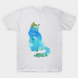 Turquoise Cat Watercolor Painting T-Shirt